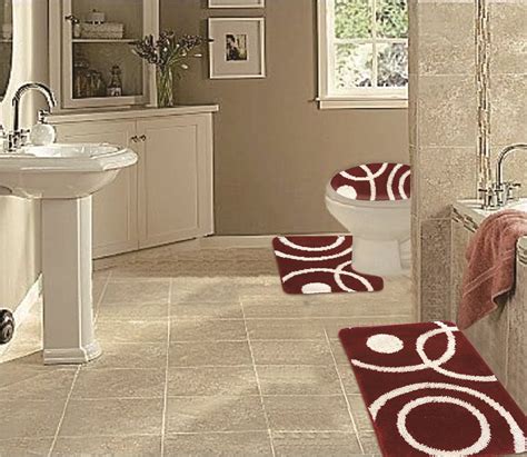 WPM 3 Piece Bath Rug Set CIRCLE Pattern Bathroom Rug (50CMx80CM)/large Contour Mat (50CMx50CM ...