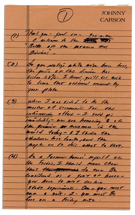 Lot Detail - Johnny Carson Handwritten Monologue -- 11 Pages of Jokes ...