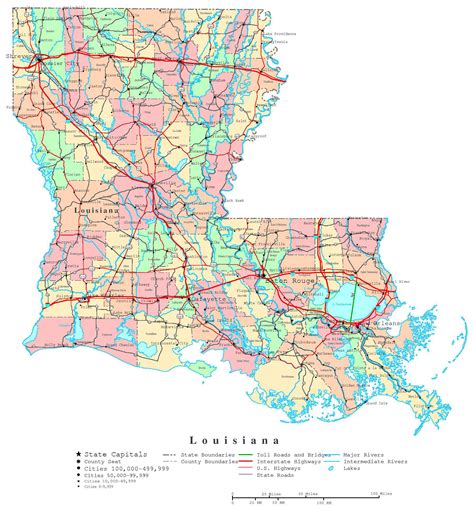 Large detailed administrative map of Louisiana state with highways and ...