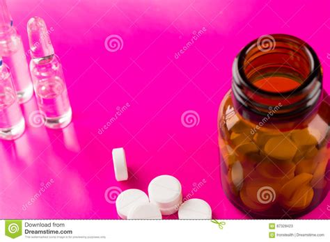 Pills Bottle and Medicine Ampule Stock Image - Image of prescription ...