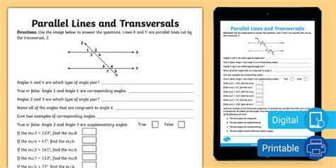 Eighth Grade Parallel Lines and Transversals Activity