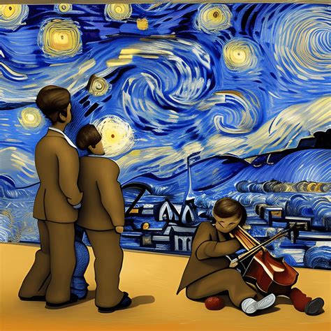 Van Gogh Starry Night Style Children with Violins · Creative Fabrica