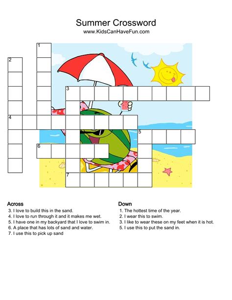 Summer Crossword Puzzle http://www.kidscanhavefun.com/crosswords.htm #summer #crossword #puzzle ...