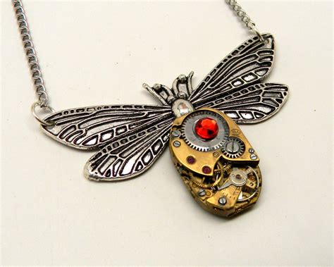 Steampunk jewelry. Steampunk dragonfly necklace pendant