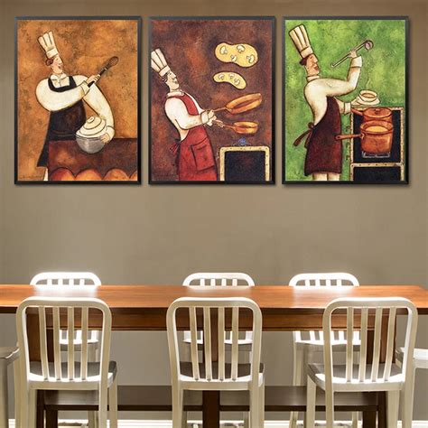 Restaurant Waiter Canvas Painting Coffee House Wall Art European Retro Kitchen Poster Print ...