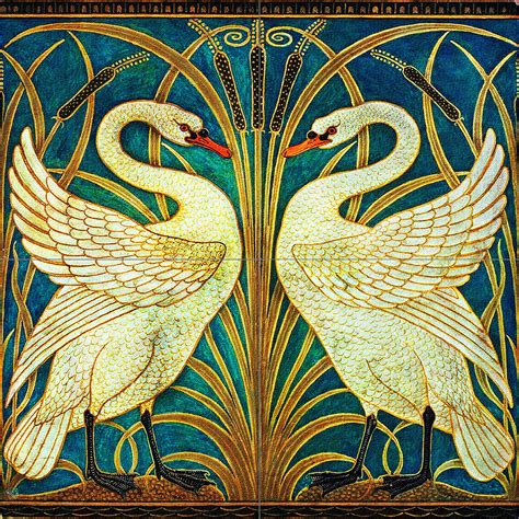 Walter Crane Swans Coloured Ceramic or Porcelain 4 Tile Mural ...