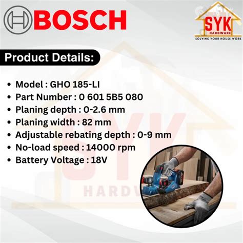 SYK Bosch GHO 185-LI Cordless Planer Solo Wood Planer Battery Machine Mesin Ketam Kayu Bateri ...