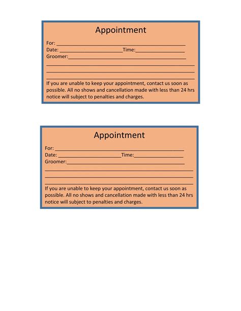 Free Printable Appointment Card Templates [Word, PDF, Excel] Medical