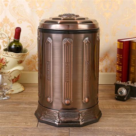 10/6L copper color stainless steel metal trash bin waste bin with foot pedal garbage bin basket ...