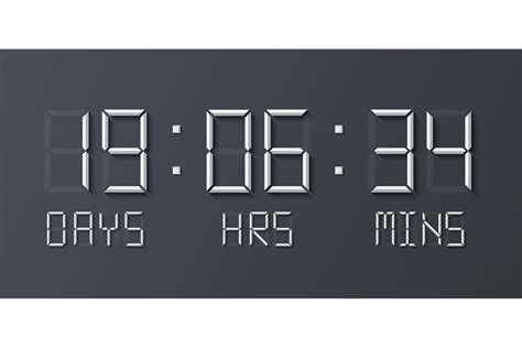 Countdown timer. Digital counter with numbers, alarm clock e