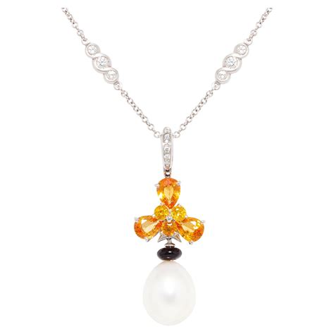 Ella Gafter Yellow Sapphire Diamond Pearl Necklace For Sale at 1stDibs