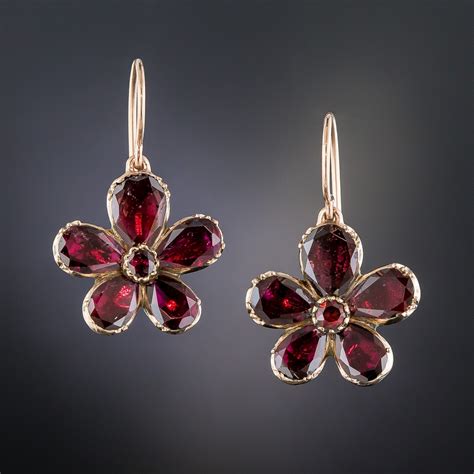 Antique Garnet Flower Earrings