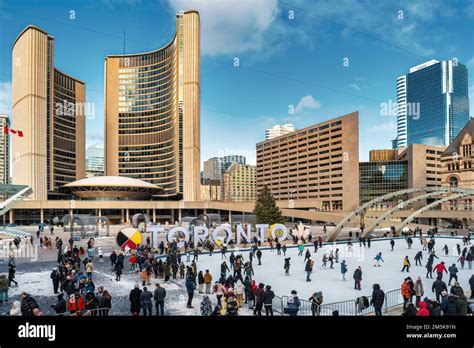 Nathan Phillips Square Skating Rink in downtown Toronto, Ontario, Canada Winter Stock Photo - Alamy