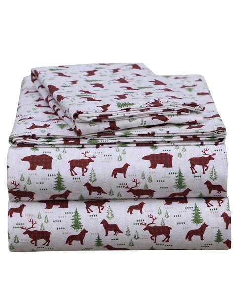 EnvioHome 160 GSM Cotton Flannel Sheet Set - Twin XL, Plaid Forest ...