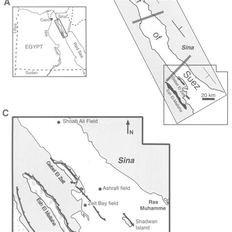 (A) Location map of the study area. (B) The Gulf of Suez is divided ...