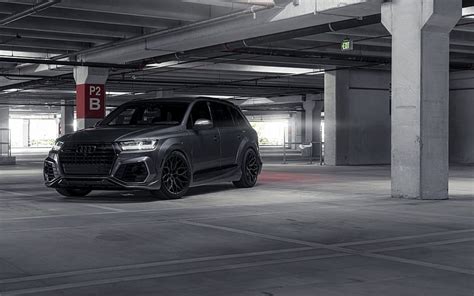 Audi Q7 ABT, 2018, luxury black SUV, exterior, front view, black Q7, black wheels, HD wallpaper ...