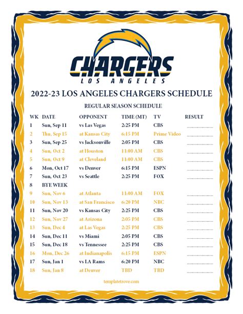 Charger Schedule 2023 - 49ers Schedule 2023