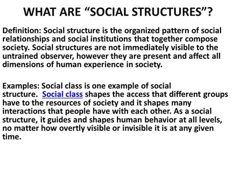 Definition: Social structure is the organized pattern of social relationships and social ...