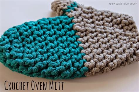 grey walls blue couch: Crochet Oven Mitt