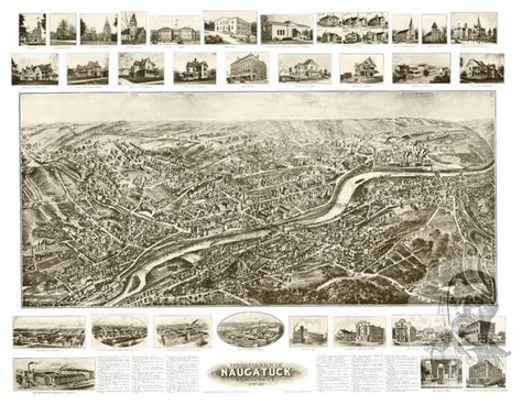 Old Map of Naugatuck Connecticut 1906, Vintage Map Art Print, 24"x36" - Contemporary - Prints ...