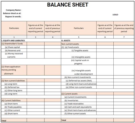 Horizontal Balance Sheet Format in Excel, Word & PDF for Free