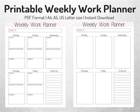 Weekly Work Organizer Weekly Planner Work Planner Printable - Etsy México