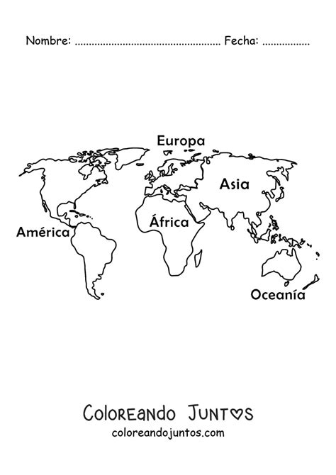 Mapa De Continentes Con Nombres Mudo En Blanco Imprimir