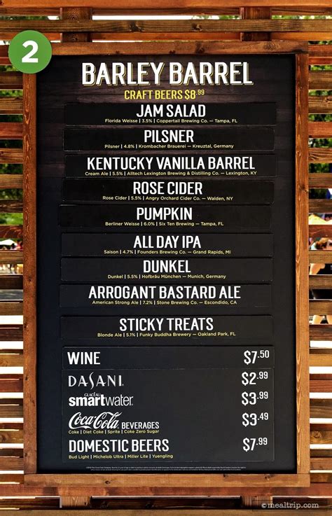 The Barley Barrel menu and price board for Bier Fest 2018 at Busch Gardens, Tampa. | Busch ...