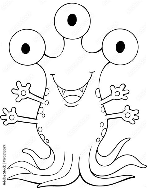 Fotobehang Cute Alien Monster Vector Illustration Art - Foto4art