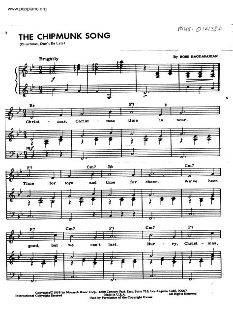 Christmas-The Chipmunk Song Sheet Music pdf, - Free Score Download ★