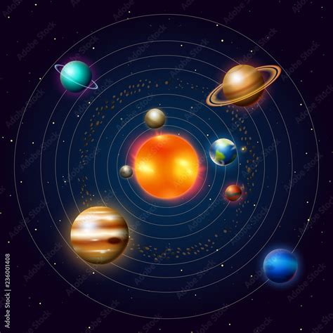 Planets of the solar system or model in orbit. Milky Way. Space and ...