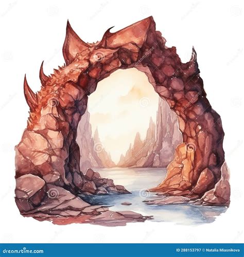 A Fantasy Painting of a Dragon Cave. Watercolor Illustration Isolated ...