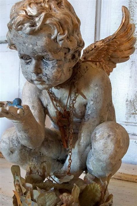 Large hand painted cherub sculpture distressed statue shabby | Cherub ...