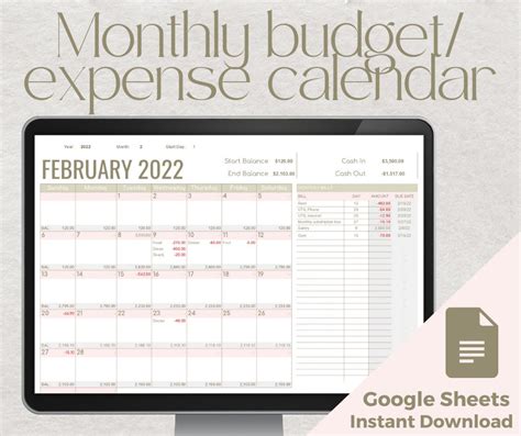 Monthly Budget Calendar Google Spreadsheet Template Excel Budget ...