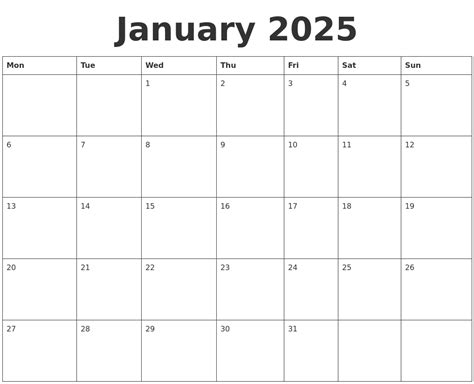 January 2025 Blank Calendar Template