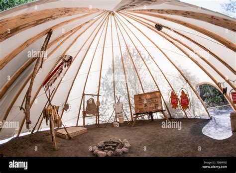 Inside a wigwam with some belongings Stock Photo - Alamy