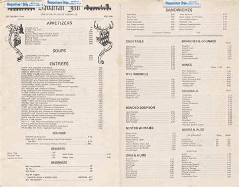 The Bavarian Inn 232 East 86th St. Yorkville, NY 1981 (NYPL) : r/VintageMenus