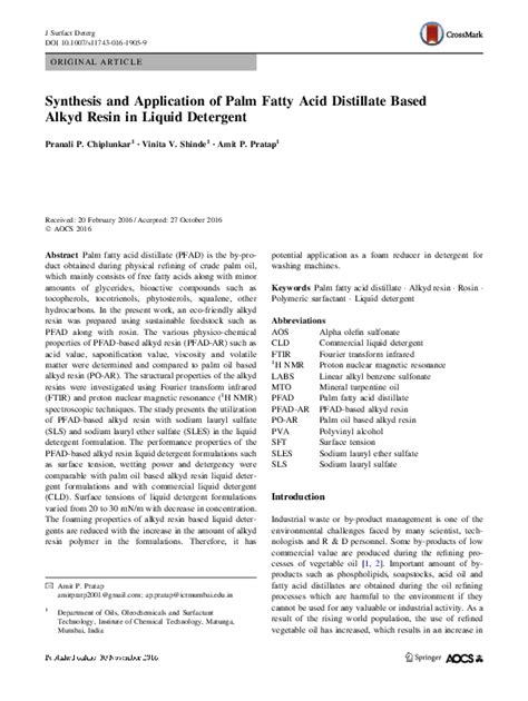 (PDF) Synthesis and Application of Palm Fatty Acid Distillate Based Alkyd Resin in Liquid ...