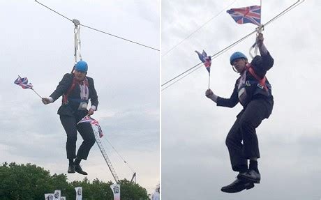 Boris Johnson gets stuck on zip wire carrying two Union flags