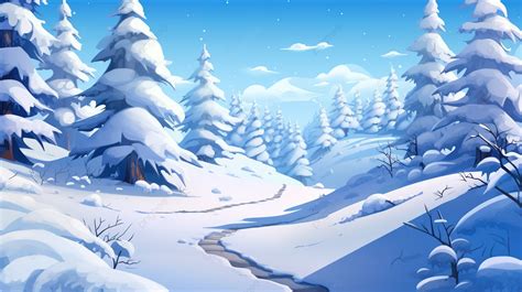 Magical Winter Wonderland Cartoon Style 3d Background With Snow Covered ...