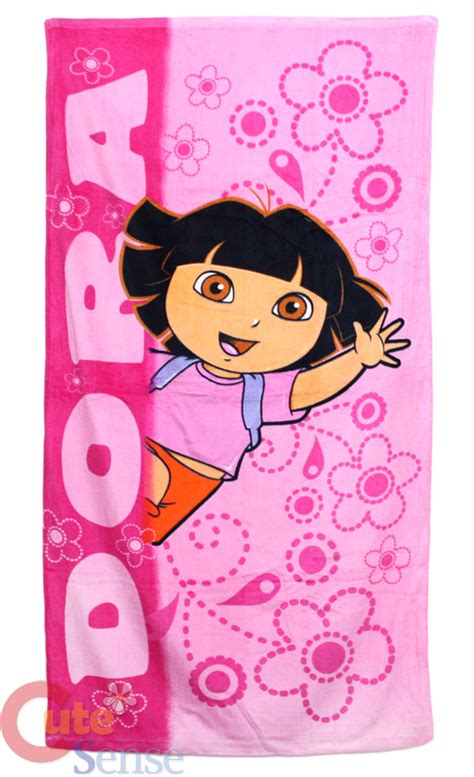 Dora The Explorer Dora Beach Bath Towel 30x60 Cotton Pink Flowers Hello | eBay