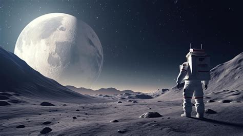 Premium Photo | Astronaut on the moon stands on the background of space