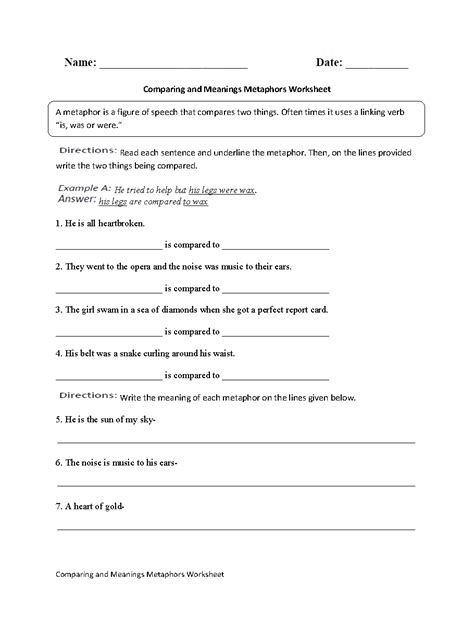 Englishlinx.com | Metaphors Worksheets | Similes and metaphors ...