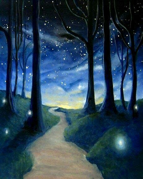 how to paint a tree path at night - Google Search | Forest painting ...