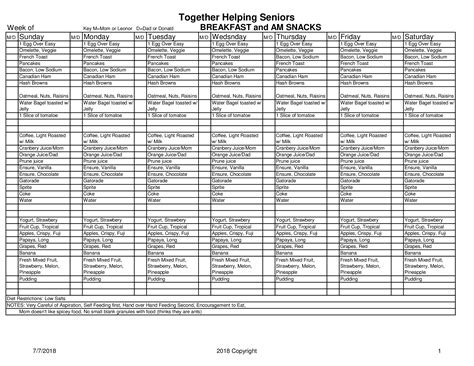 Meal Menu – Together Helping Seniors