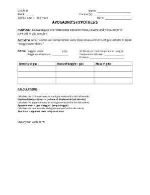 Fillable Online Avogadro's Law - The Relation between Volume and Molar ...