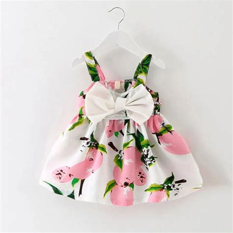 Infant baby clothes brand design sleeveless print bow dress 2016 summer girls baby clothing cool ...