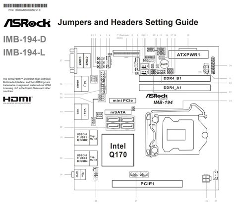 ASRock IMB-194-D Jumpers and Headers Motherboard Installation Guide