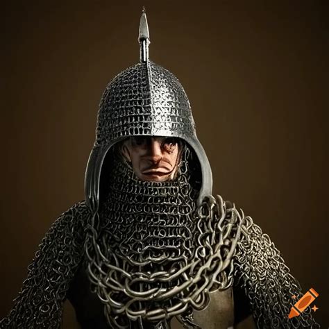 Image of a medieval militia with chainmail and helmet