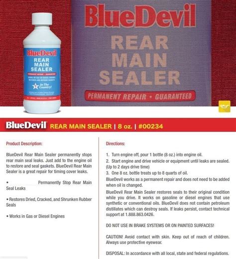 BLUE DEVIL REAR MAIN SEALER 8OZ Permanently Stop Rear Main Seal Leaks | eBay